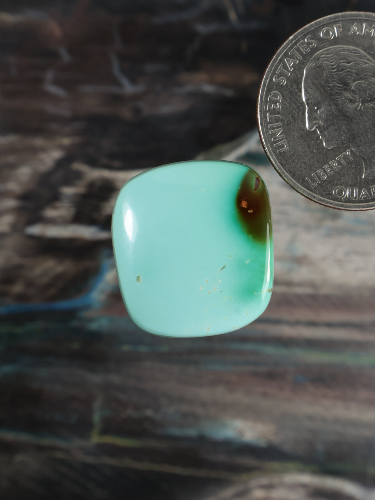 Turquoise cabochon gemstone, oval dome with glossy finish