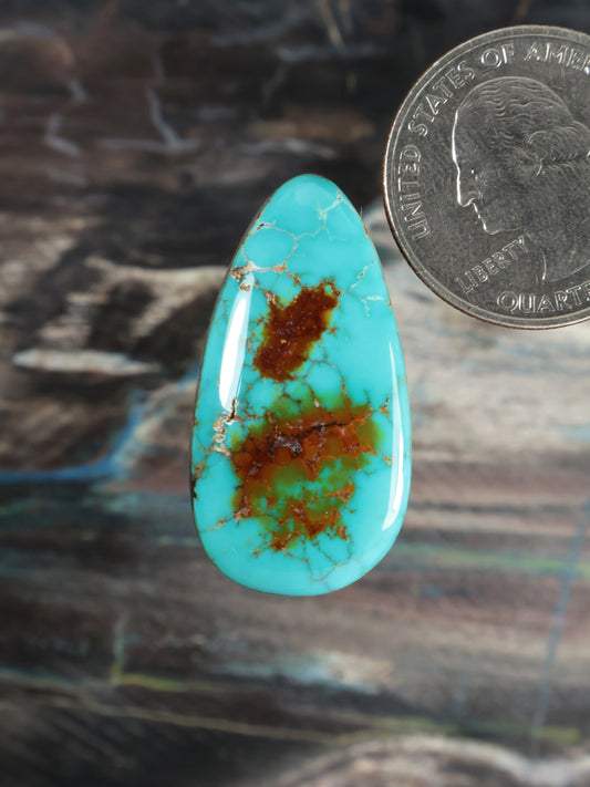 Turquoise teardrop cabochon with brown matrix webbing and smooth polished surface