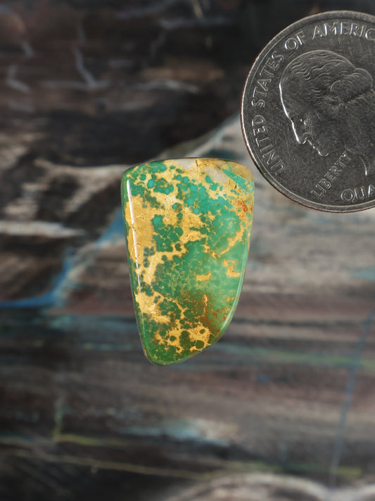 Turquoise cabochon gemstone, green-blue oval with mottled matrix