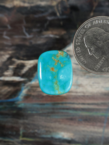 Turquoise gemstone cabochon with gold matrix flecks, rounded square shape
