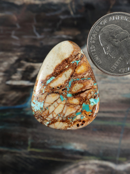 Royston turquoise cabochon teardrop with blue-green and brown web pattern