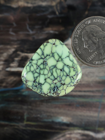 Variscite cabochon teardrop in light green with dark veining