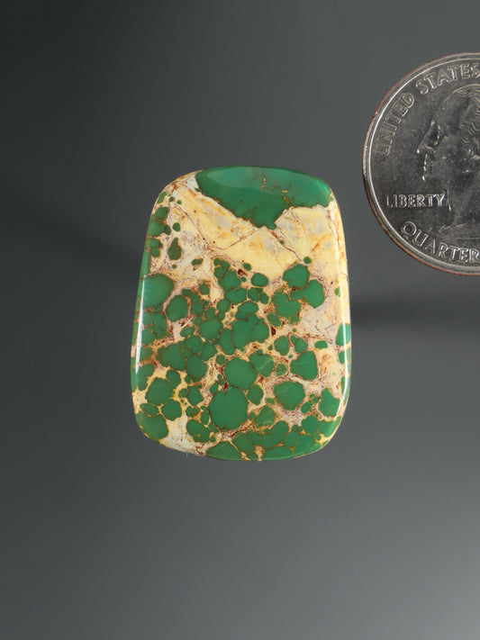 Royston Montezuma turquoise cabochon gemstone, rectangular cushion, green matrix