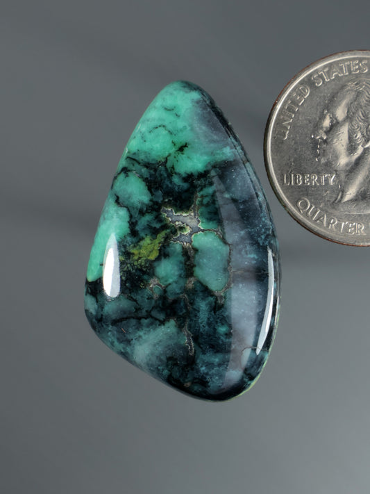 Teardrop turquoise cabochon with dark matrix stone pattern