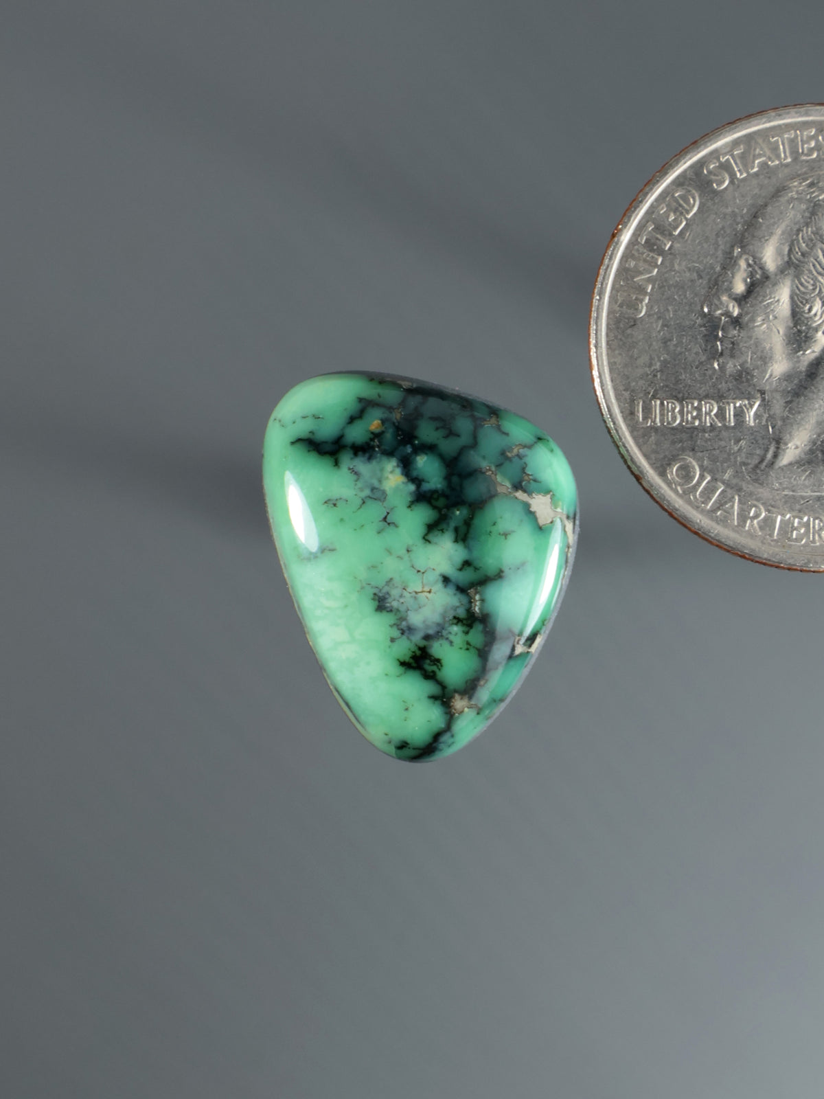 Turquoise teardrop cabochon with dark matrix veins