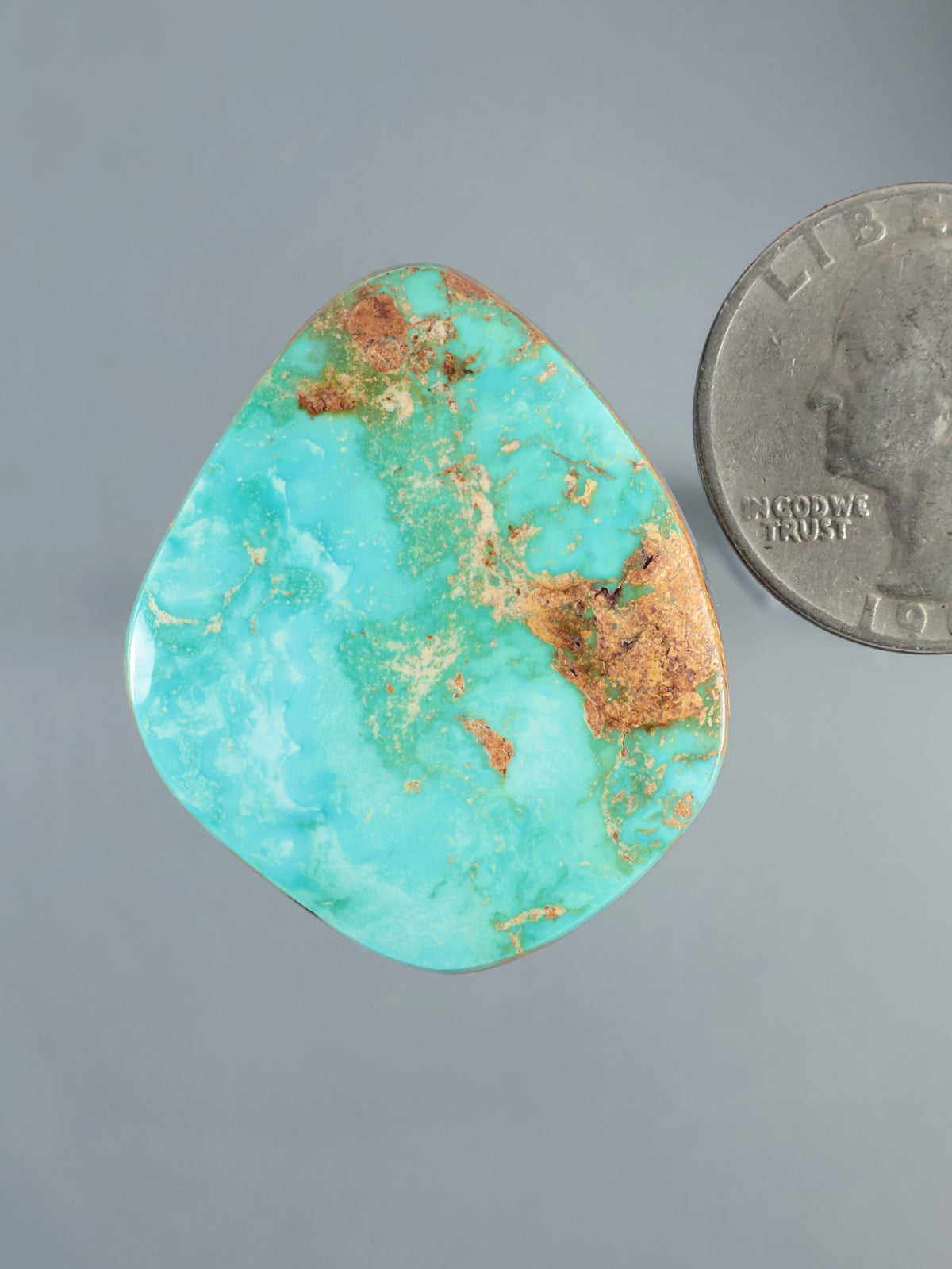 Hubei turquoise cabochon, irregular polished stone with bright blue-green color and brown matrix