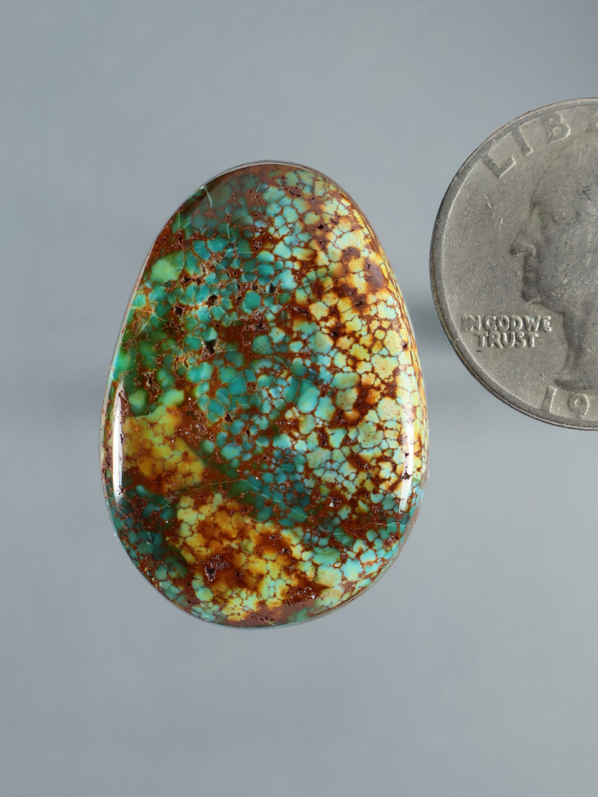 Patagonia turquoise cabochon with blue-green stone and brown veining